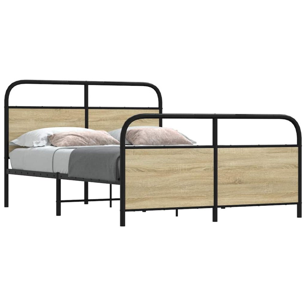 vidaXL Sängram utan madrass metall sonoma-ek 140x200 cm