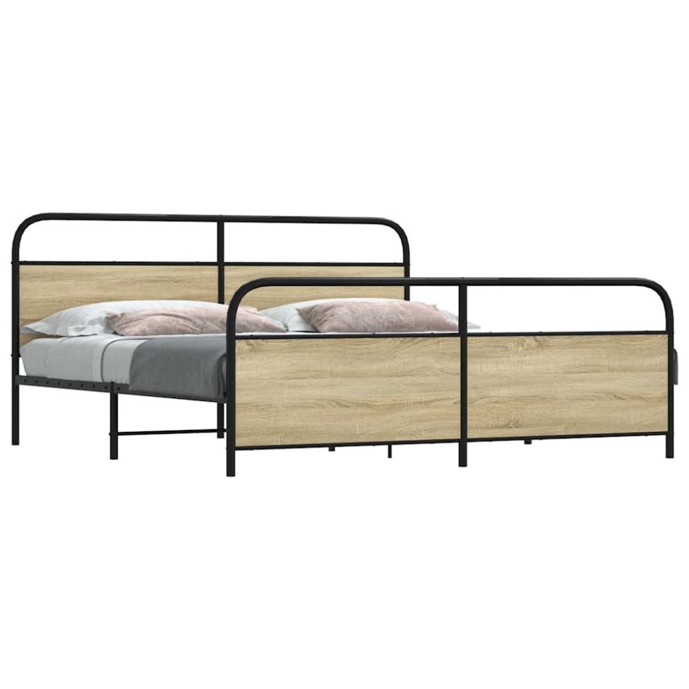 vidaXL Sängram utan madrass metall sonoma-ek 183x213 cm