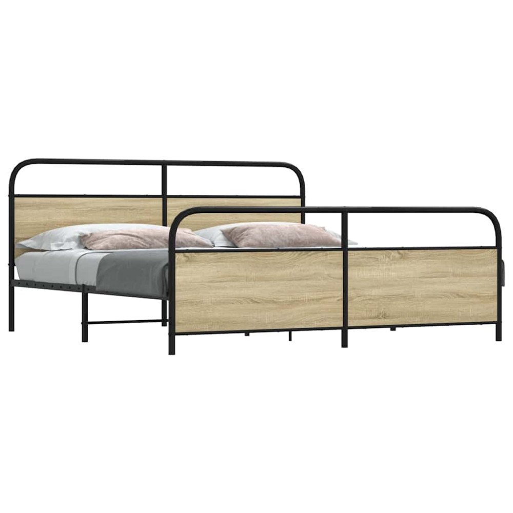 vidaXL Sängram utan madrass metall sonoma-ek 193x203 cm
