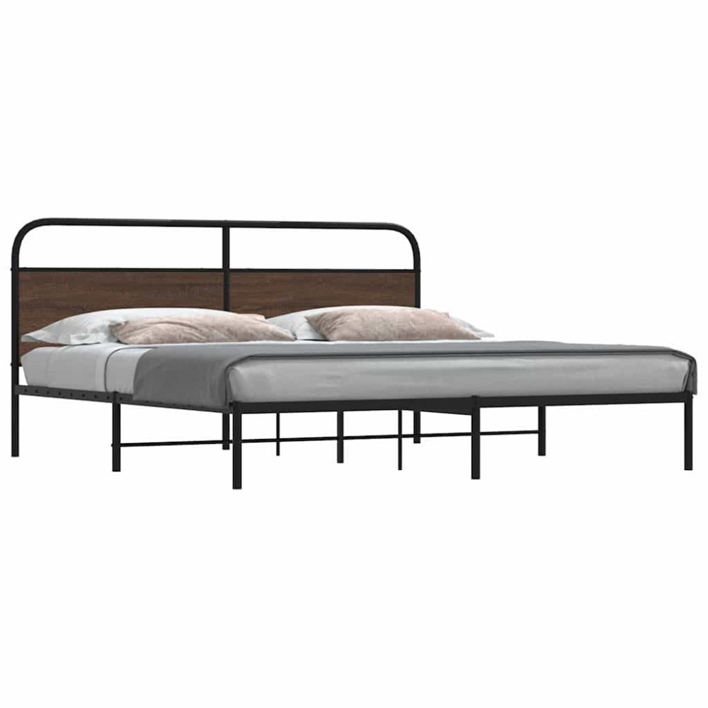 vidaXL Sängram utan madrass metall brun ek 180x200 cm