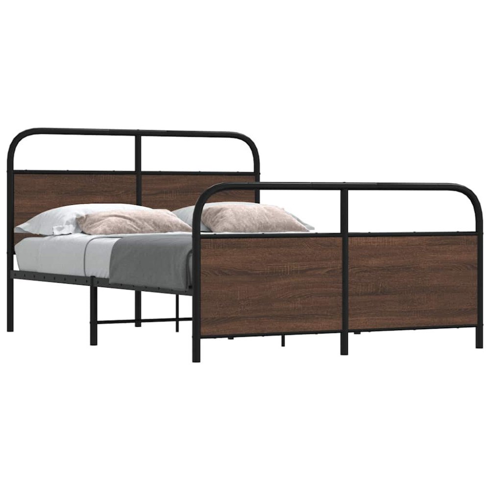 vidaXL Sängram utan madrass metall brun ek 137x190 cm