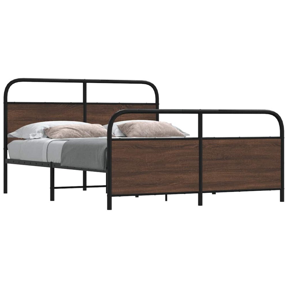 vidaXL Sängram utan madrass metall brun ek 150x200 cm
