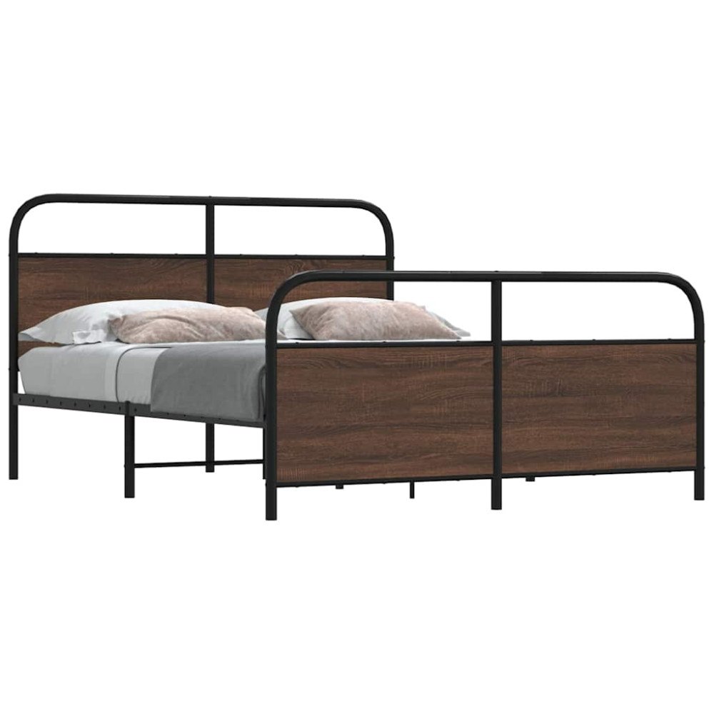 vidaXL Sängram utan madrass metall brun ek 160x200 cm