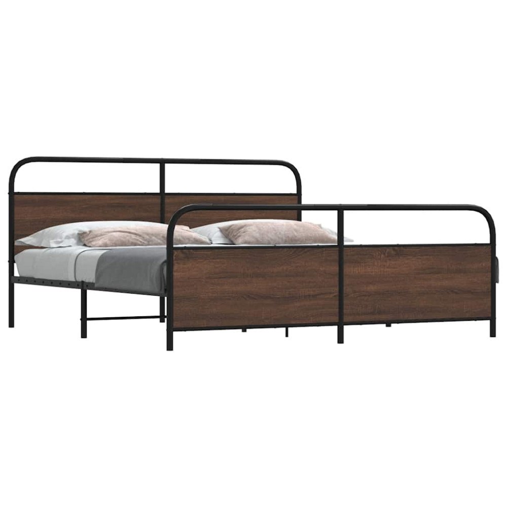 vidaXL Sängram utan madrass metall brun ek 180x200 cm