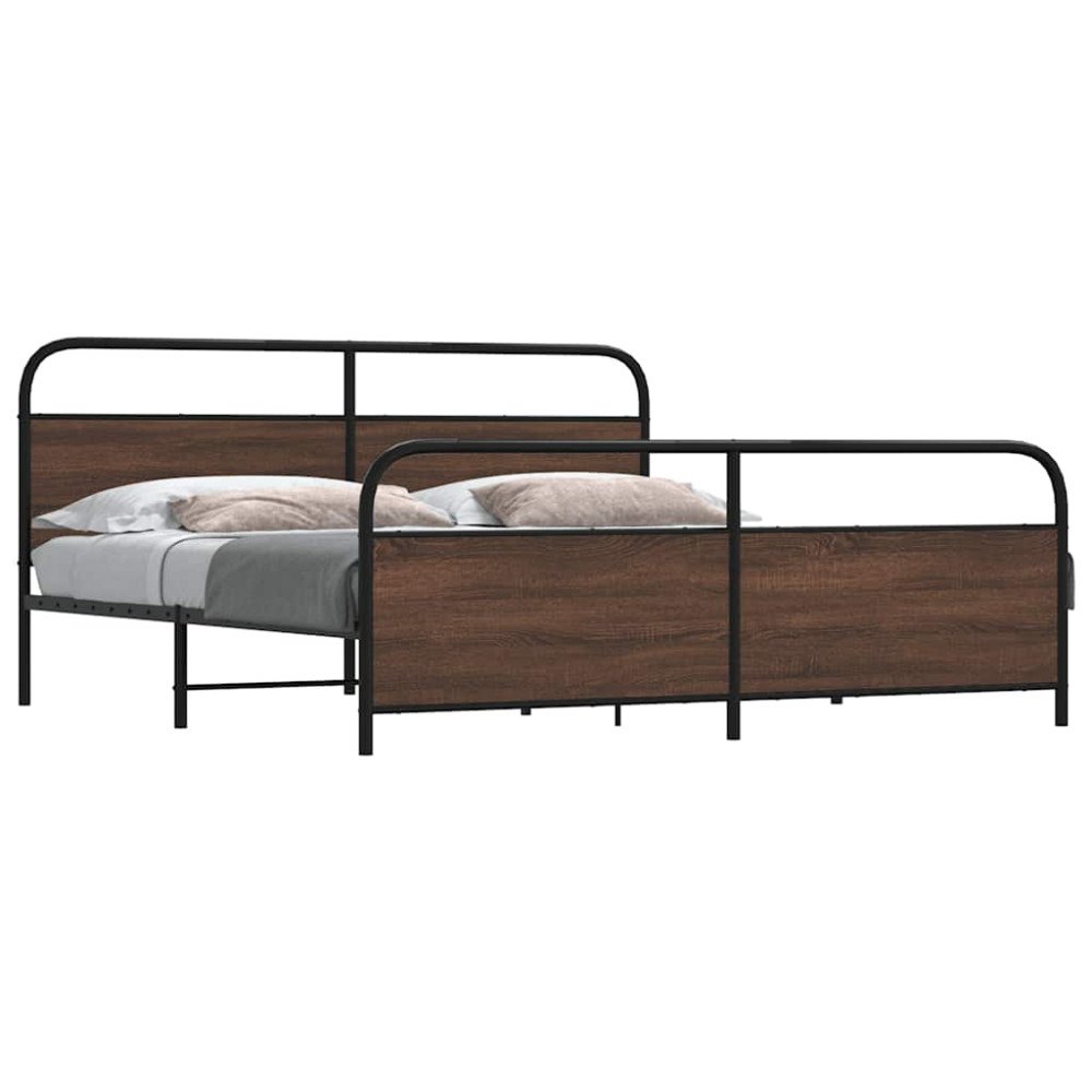 vidaXL Sängram utan madrass metall brun ek 193x203 cm