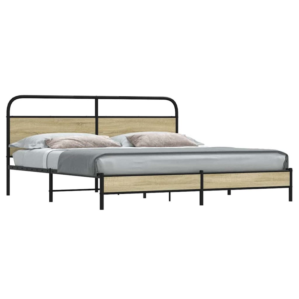vidaXL Sängram utan madrass metall sonoma-ek 200x200 cm