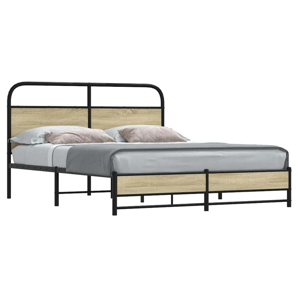 vidaXL Sängram utan madrass metall sonoma-ek 160x200 cm