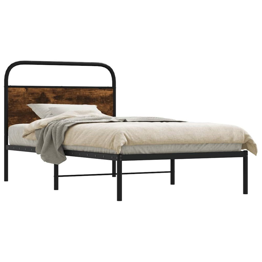 vidaXL Sängram utan madrass rökfärgad ek 107x203 cm konstruerad trä