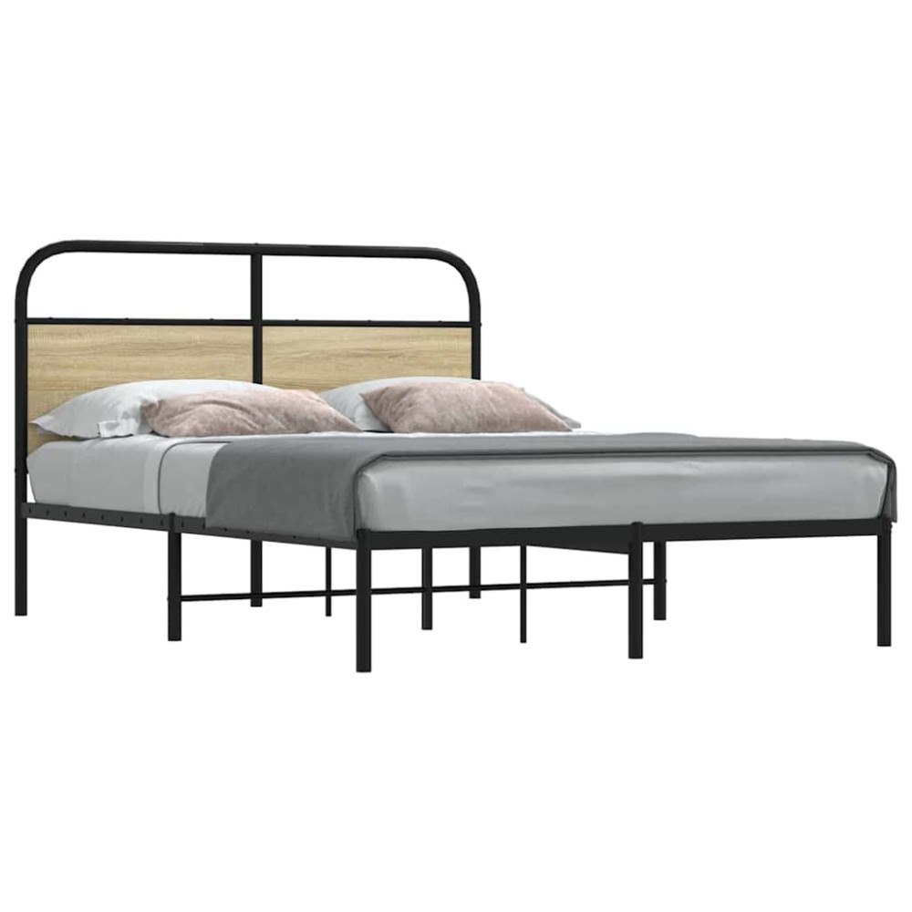 vidaXL Sängram utan madrass sonoma-ek 135x190 cm konstruerad trä