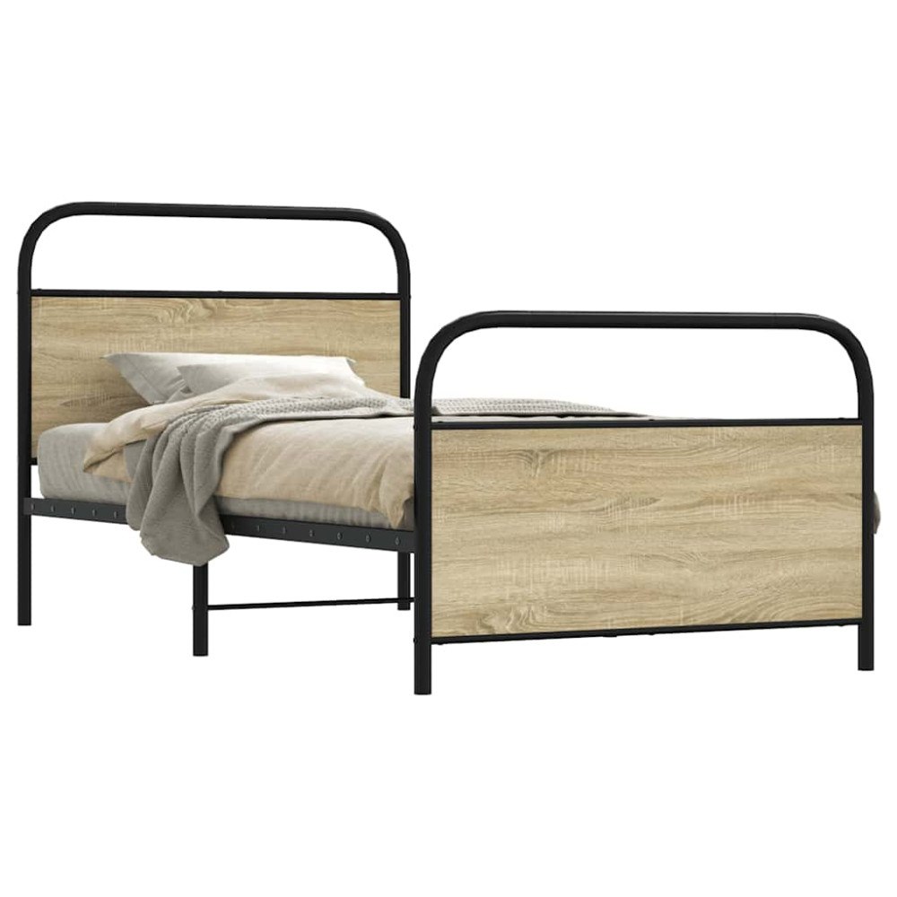 vidaXL Sängram utan madrass sonoma-ek 107x203 cm konstruerad trä
