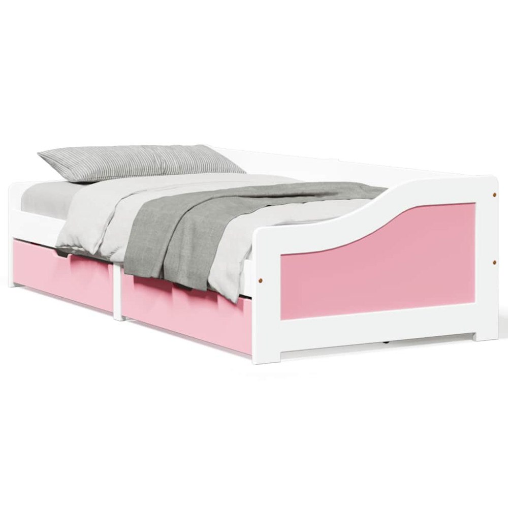 vidaXL Dagbädd med 2 lådor utan madrass IRUN vit&rosa 90x200 cm