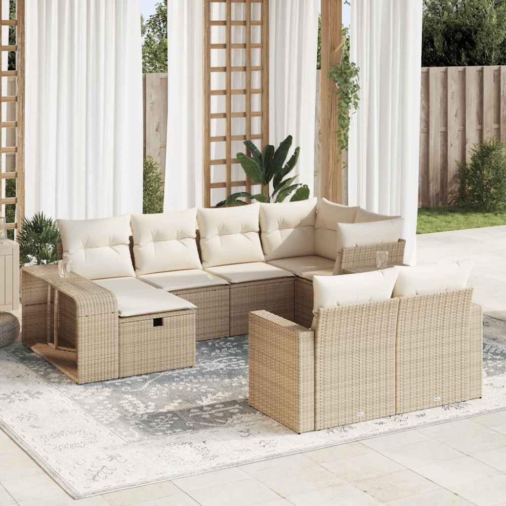 vidaXL Soffgrupp för trädgård med dynor 10 delar beige konstrotting