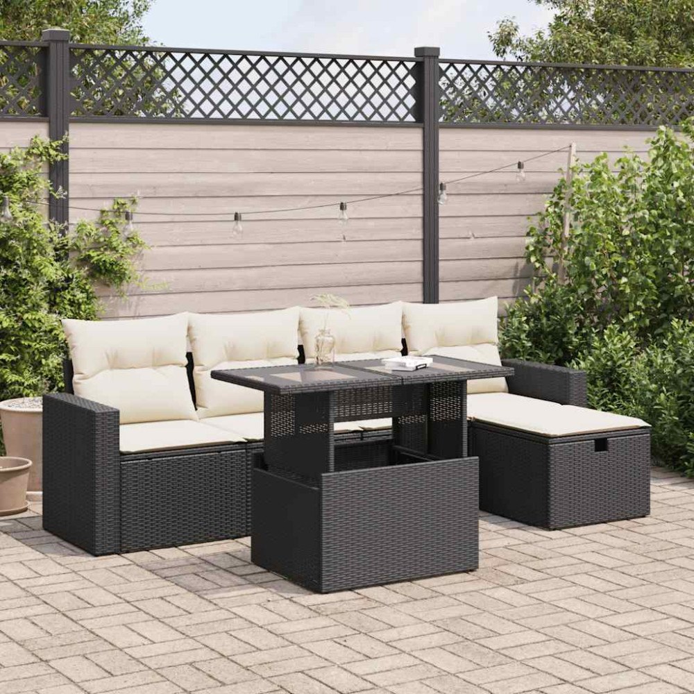 vidaXL Loungegrupp med dynor 6 delar svart konstrotting