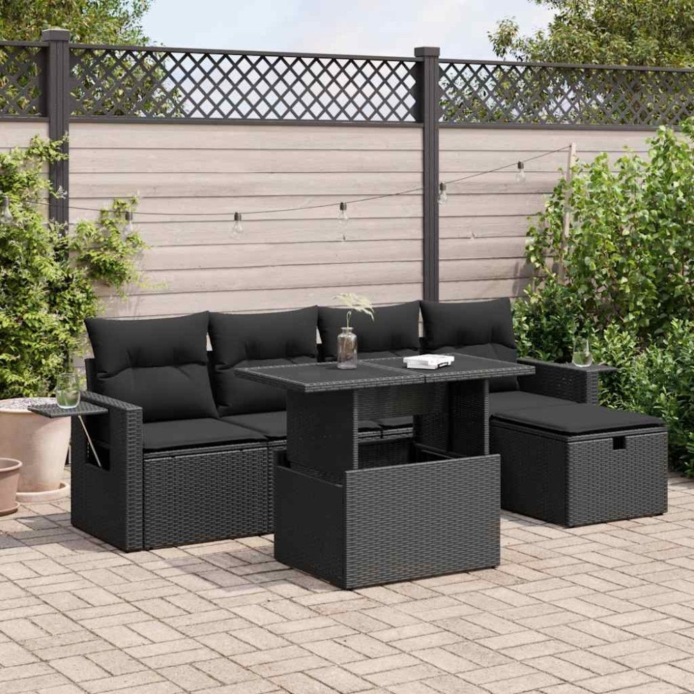 vidaXL Loungegrupp med dynor 6 delar svart konstrotting