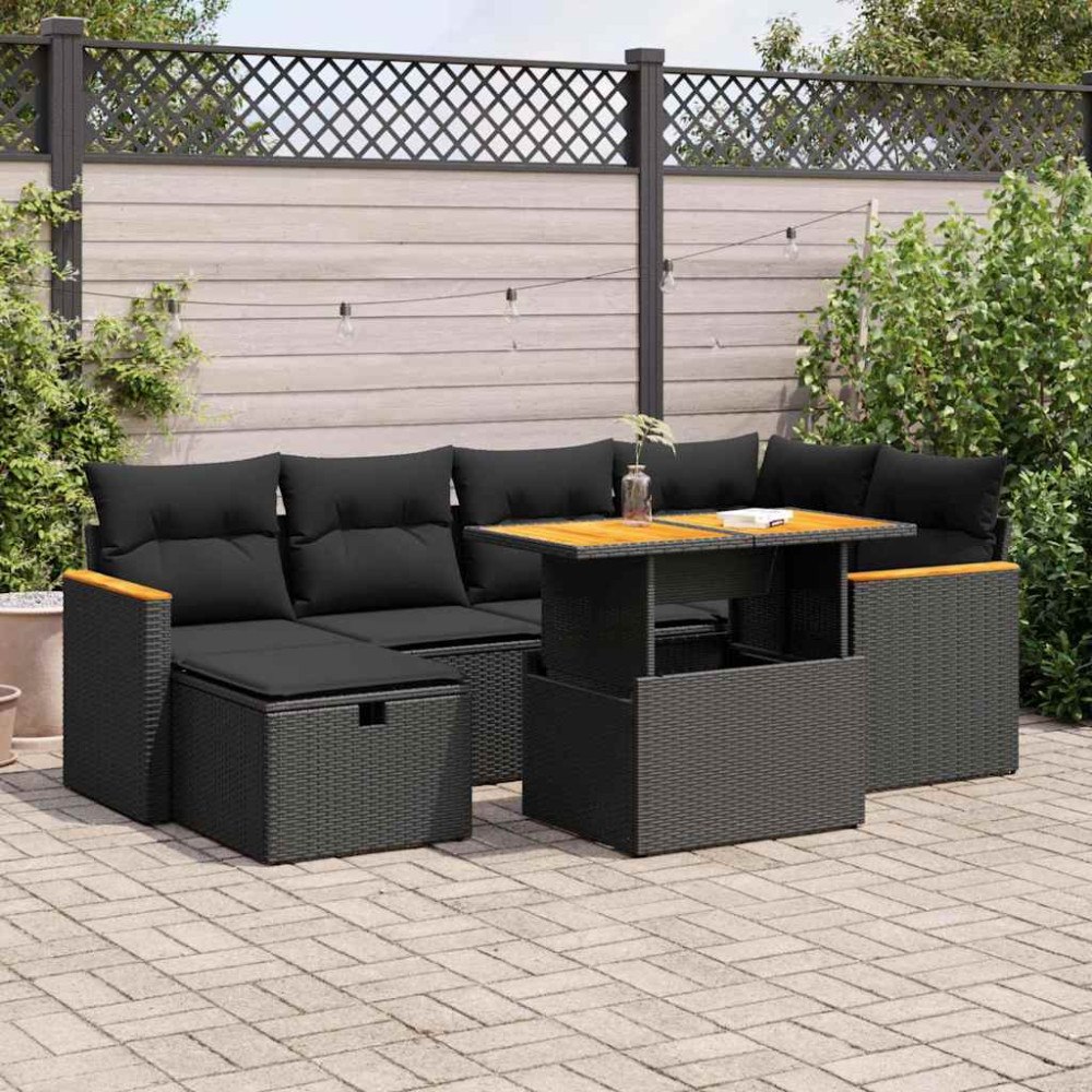vidaXL Loungegrupp för trädgården med dynor 8 delar svart konstrotting