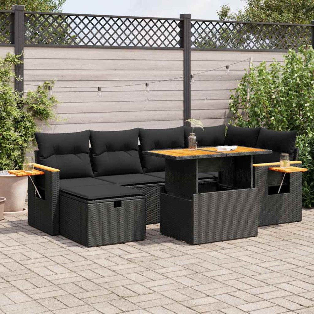 vidaXL Loungegrupp för trädgården med dynor 8 delar svart konstrotting
