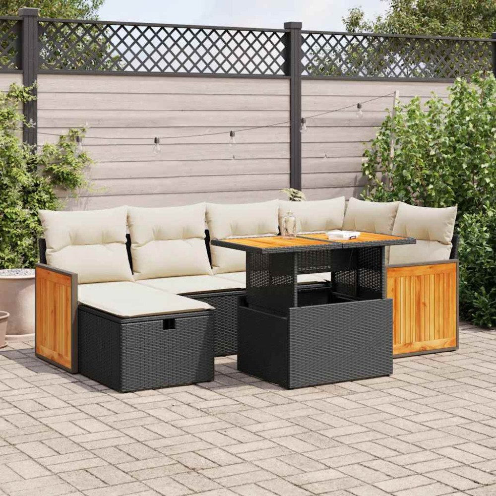 vidaXL Loungegrupp för trädgården med dynor 8 delar svart konstrotting