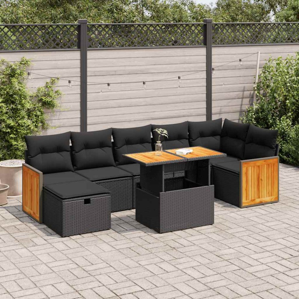 vidaXL Loungegrupp för trädgården med dynor 5 delar svart konstrotting