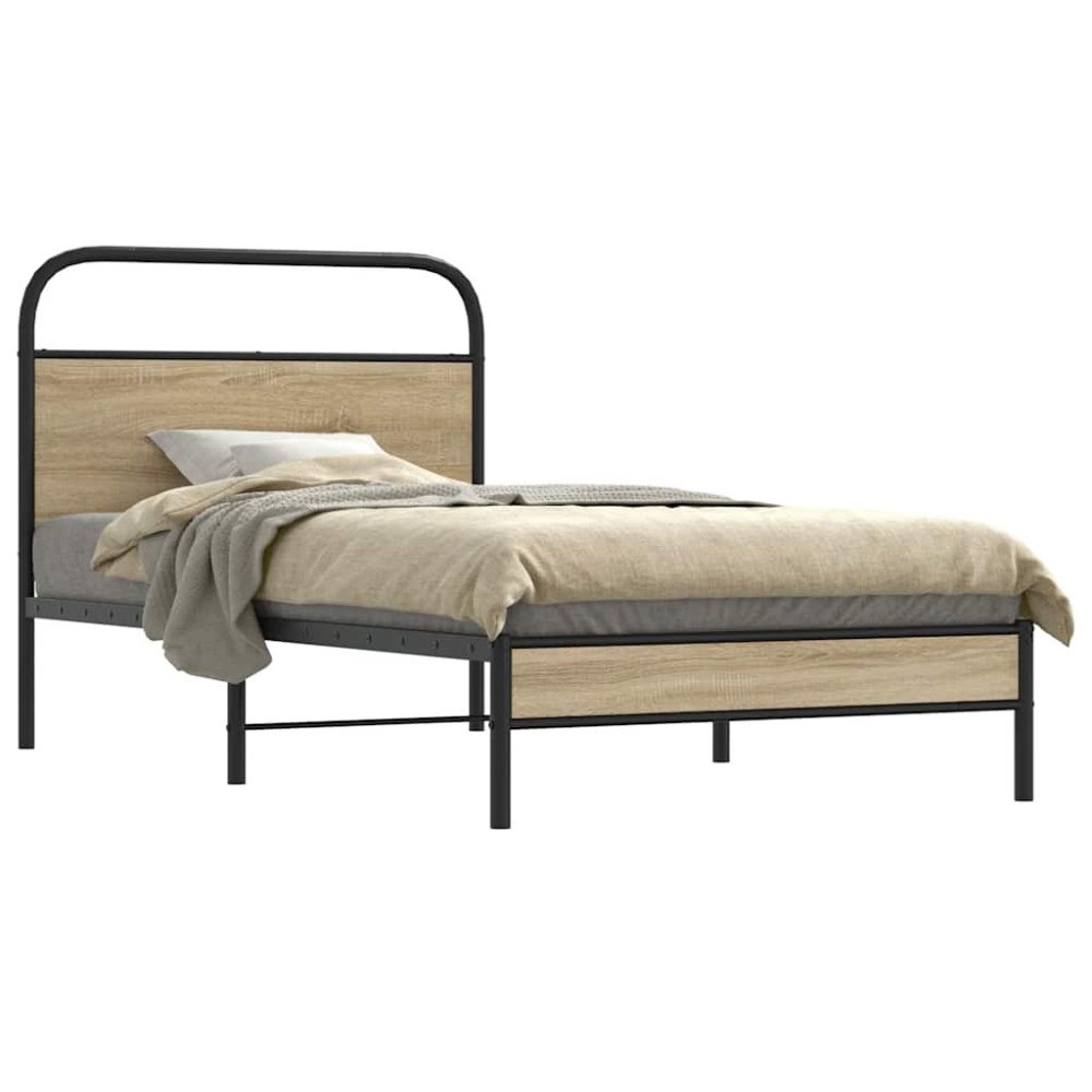 vidaXL Sängram utan madrass rökfärgad ek 100x190 cm konstruerad trä