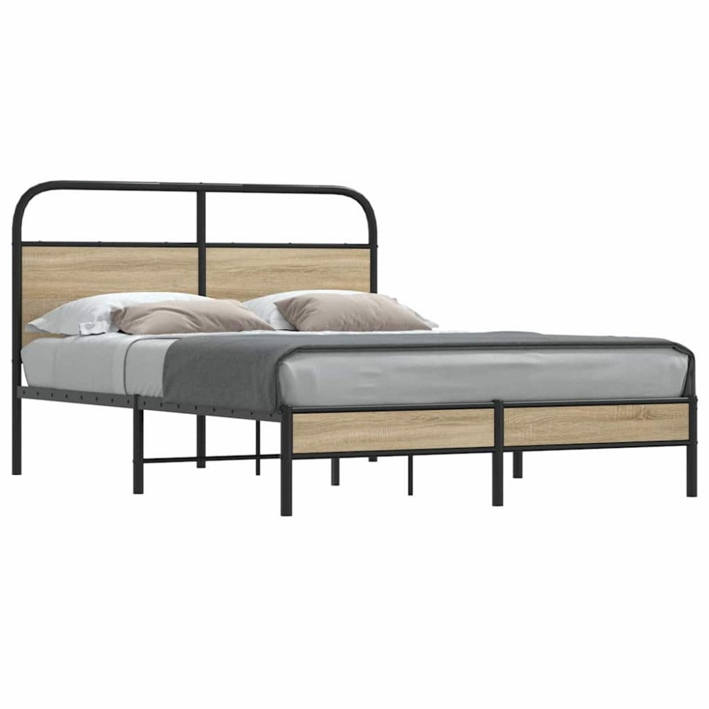 vidaXL Sängram utan madrass rökfärgad ek 135x190 cm konstruerad trä