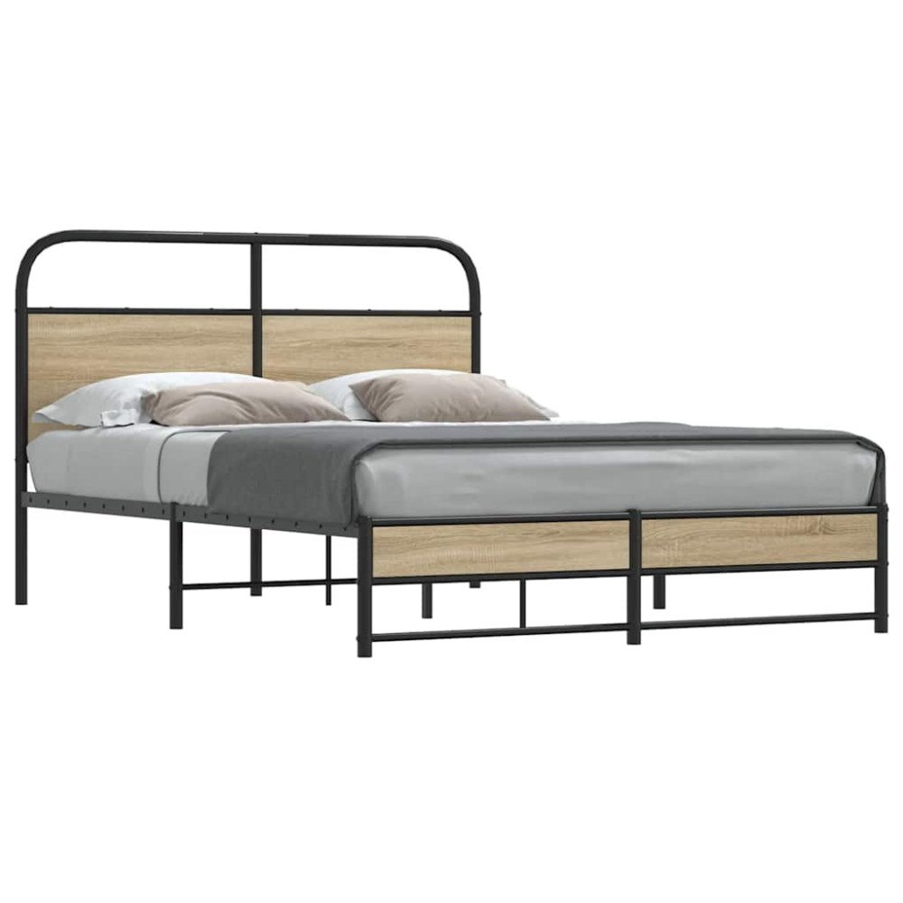 vidaXL Sängram utan madrass rökfärgad ek 135x190 cm konstruerad trä