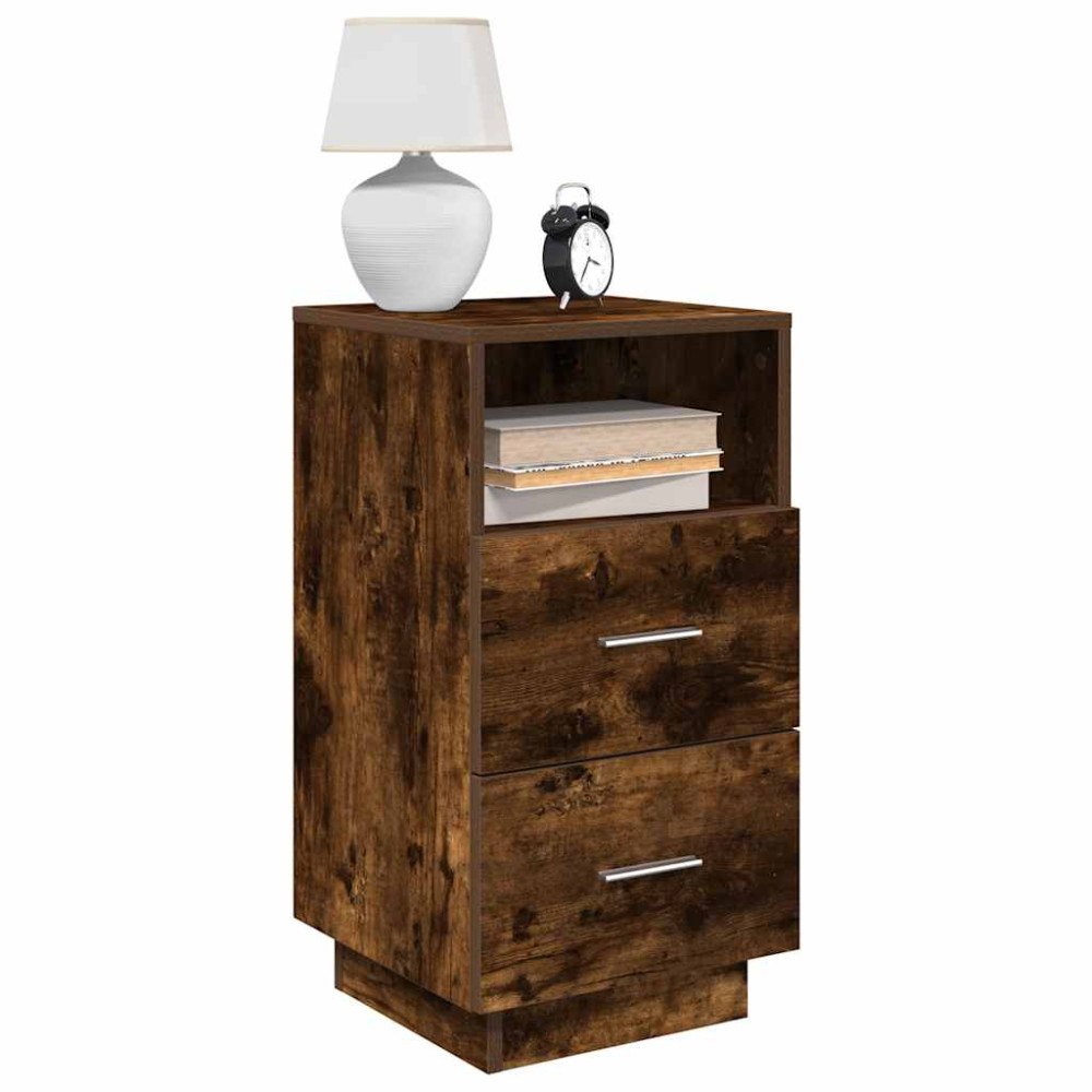 vidaXL Sängbord med 2 lådor rökfärgad ek 36x36x68 cm