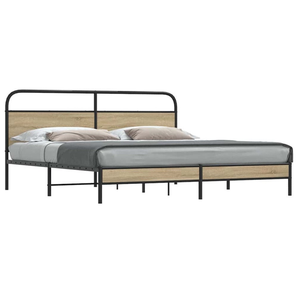 vidaXL Sängram utan madrass metall rökfärgad ek 180x200 cm