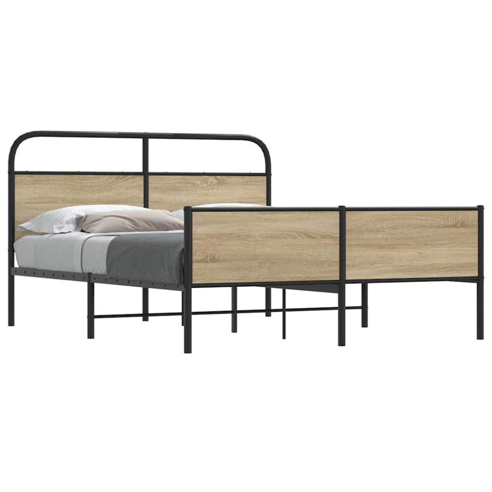 vidaXL Sängram utan madrass metall rökfärgad ek 160x200 cm