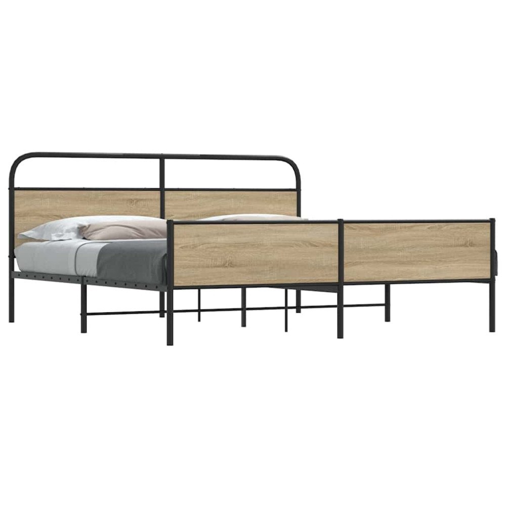 vidaXL Sängram utan madrass metall rökfärgad ek 150x200 cm