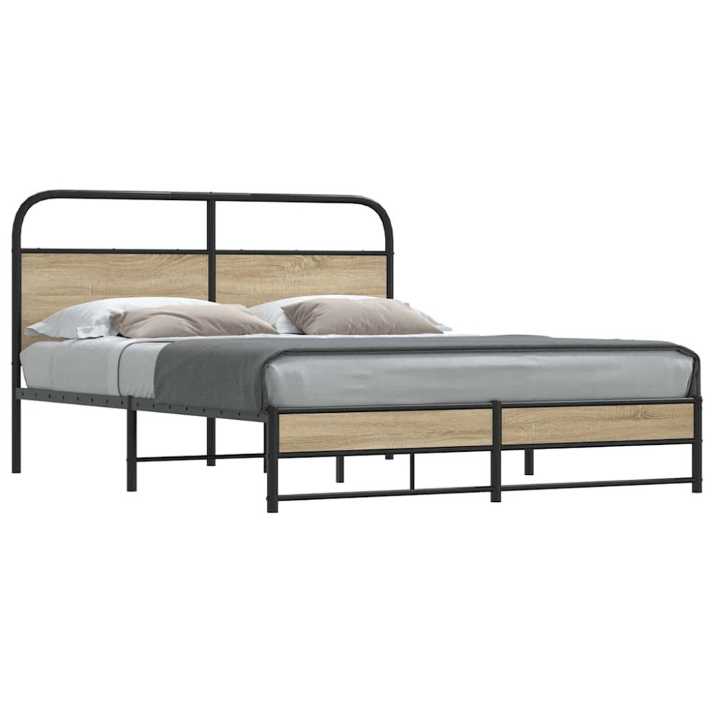 vidaXL Sängram utan madrass metall rökfärgad ek 160x200 cm