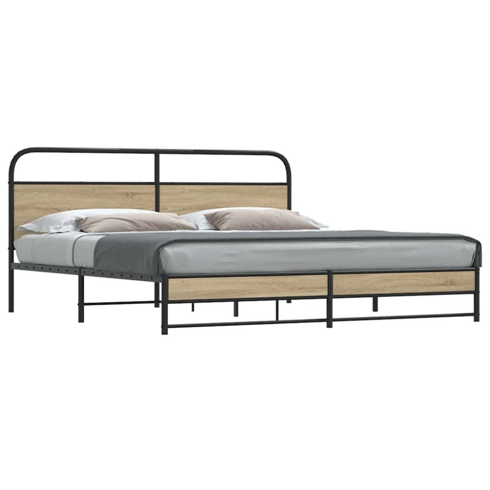 vidaXL Sängram utan madrass metall rökfärgad ek 180x200 cm