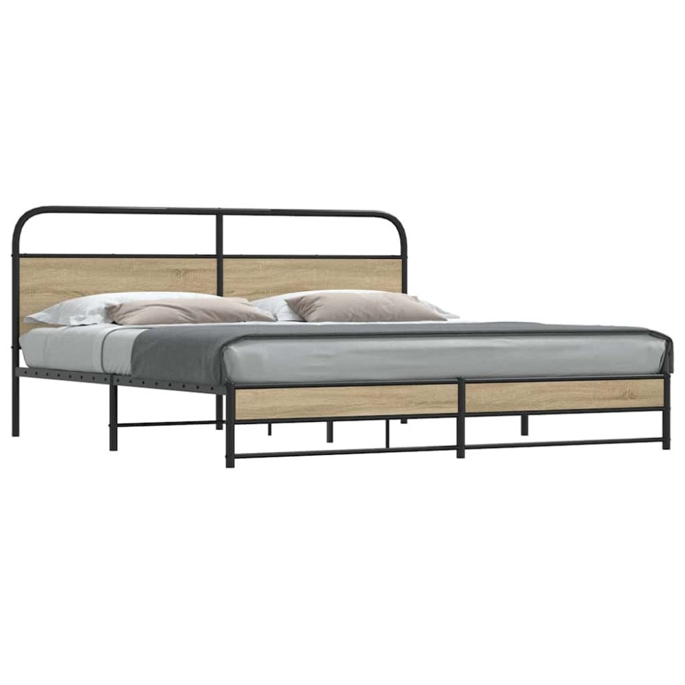 vidaXL Sängram utan madrass metall rökfärgad ek 193x203 cm
