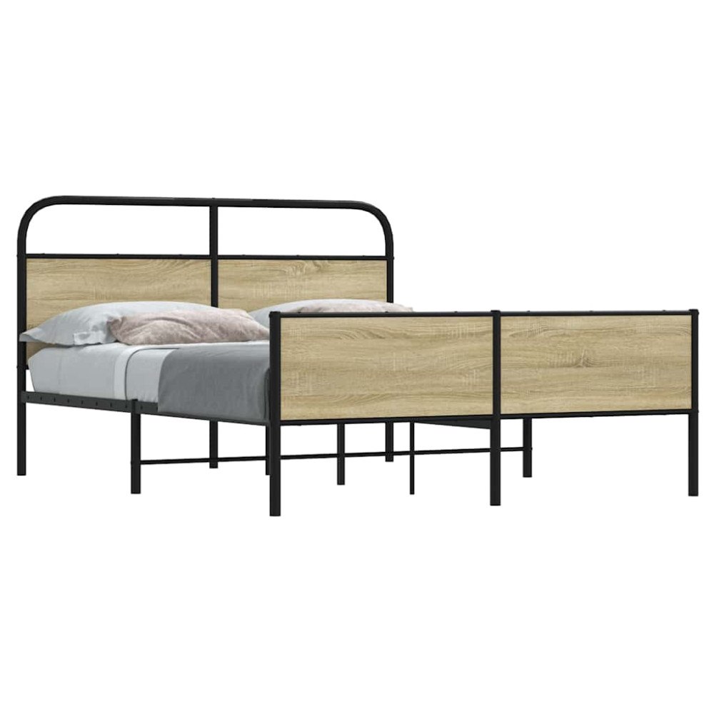 vidaXL Sängram utan madrass metall sonoma-ek 160x200 cm