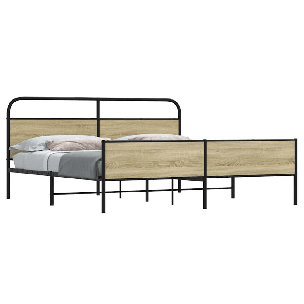 vidaXL Sängram utan madrass metall sonoma-ek 183x213 cm