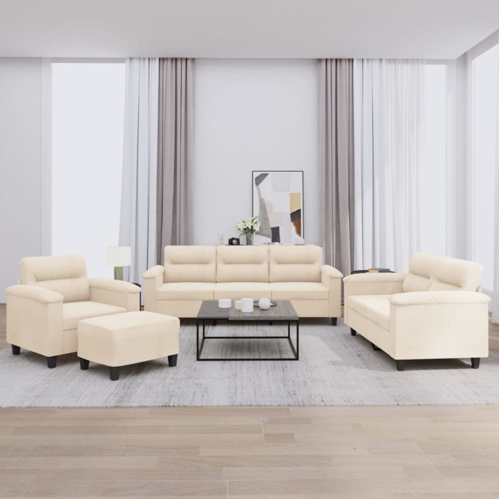 vidaXL Soffgrupp med kuddar 4 delar beige mikrofibertyg