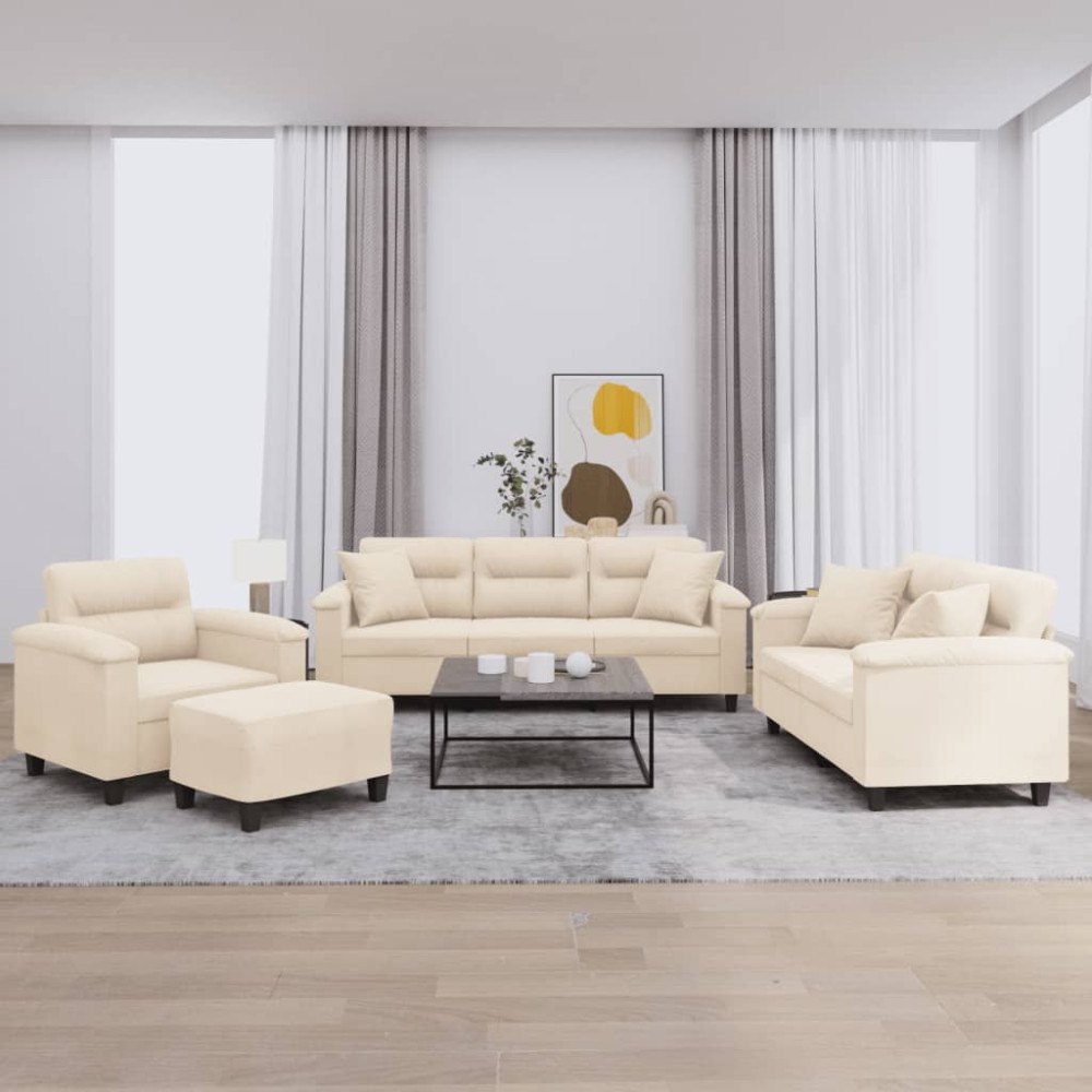 vidaXL Soffgrupp med kuddar 4 delar Beige mikrofibertyg