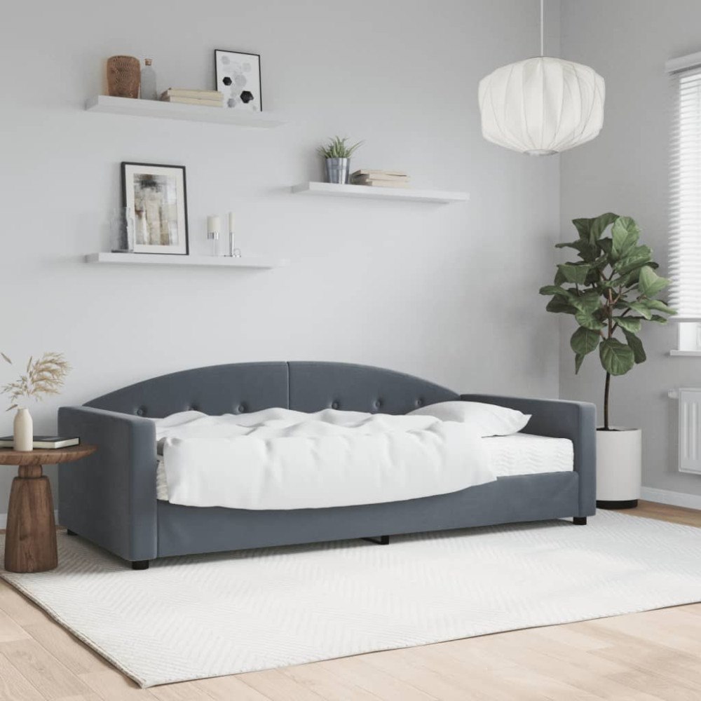 vidaXL Dagbädd med madrass mörkgrå 90x200 cm sammet