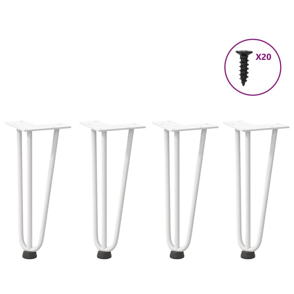 vidaXL Hårnålsben för soffbord 4 st vita 30 cm massivt stål