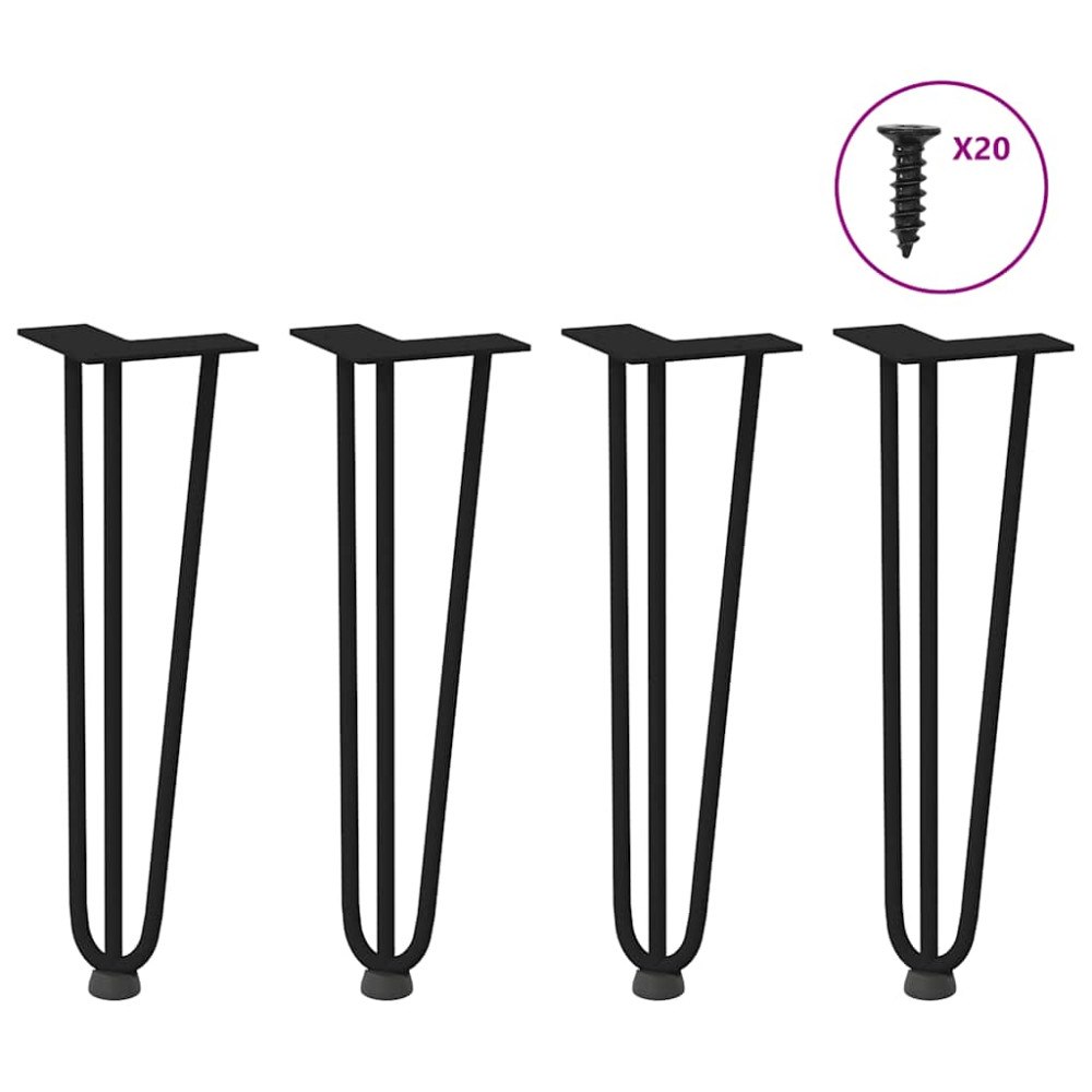 vidaXL Hårnålsben för soffbord 4 st svarta 42 cm massivt stål