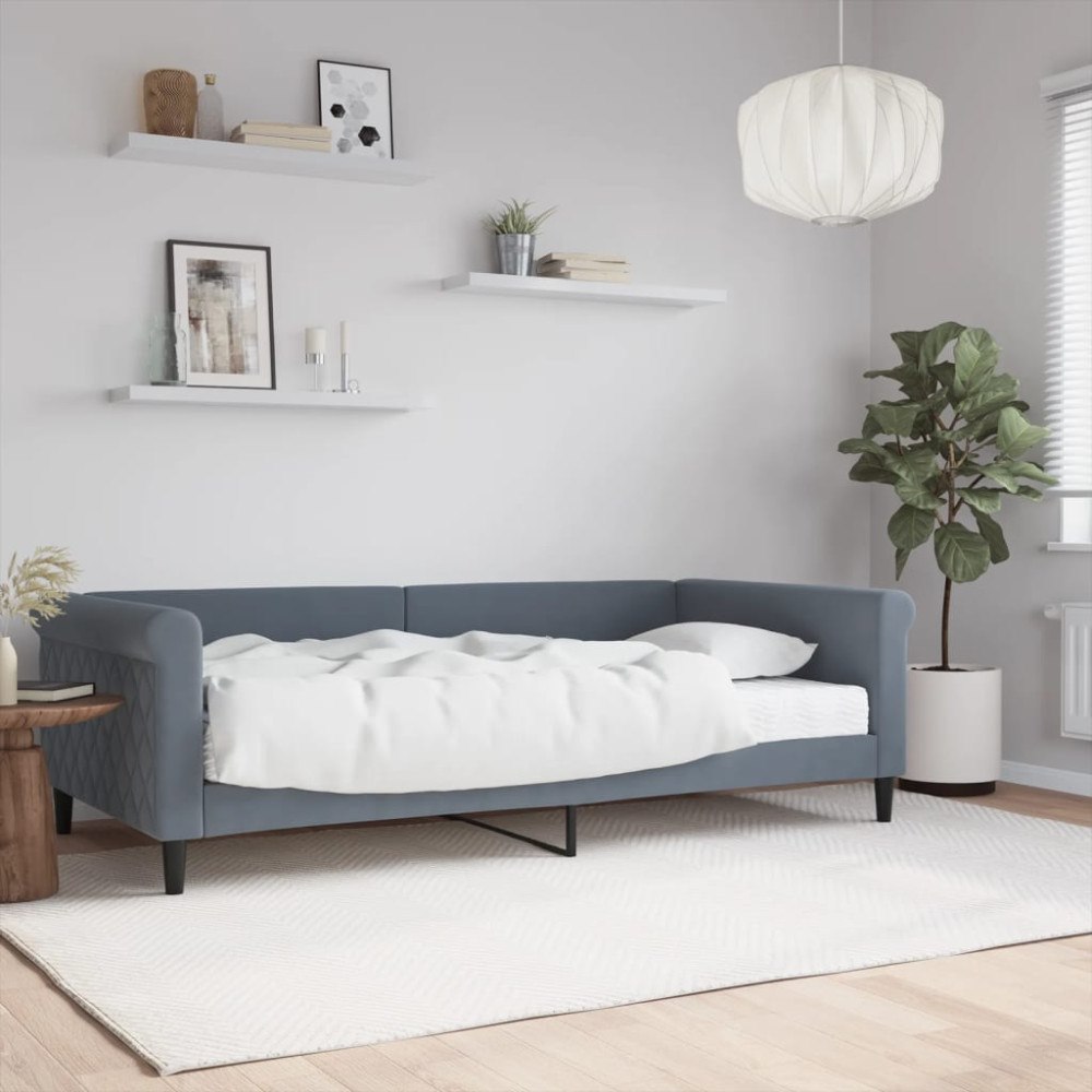 vidaXL Dagbädd med madrass mörkgrå 100x200 cm sammet