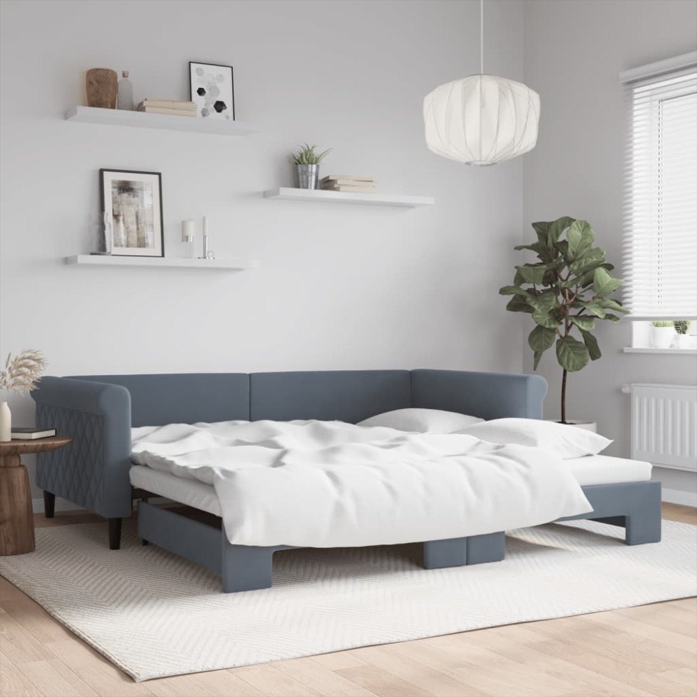 vidaXL Dagbädd utdragbar mörkgrå 100x200 cm sammet