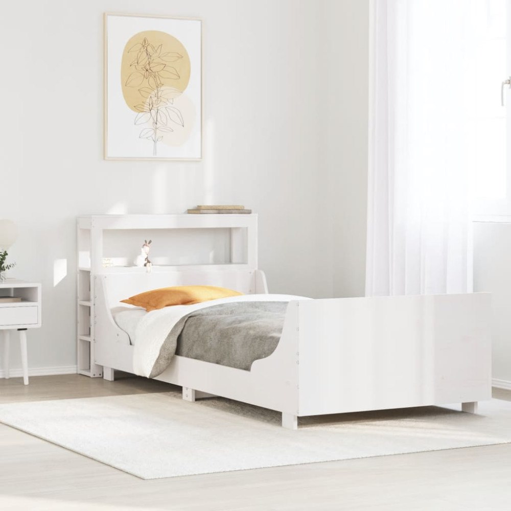 vidaXL Sängram utan madrass vit 90x200 cm massiv furu