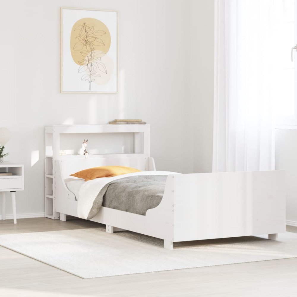 vidaXL Sängram utan madrass vit 75x190 cm massiv furu