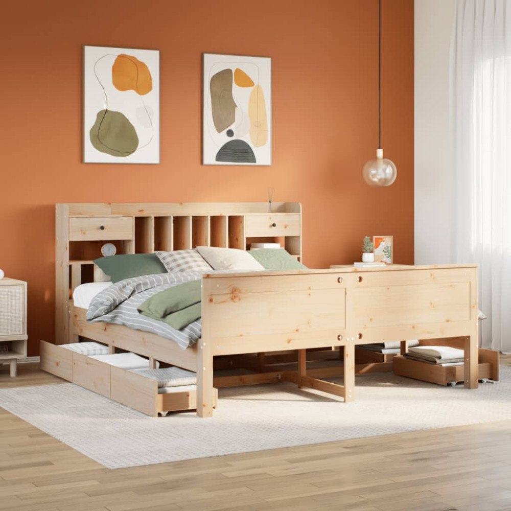 vidaXL Säng med bokhylla utan madrass 180x200cm massiv furu