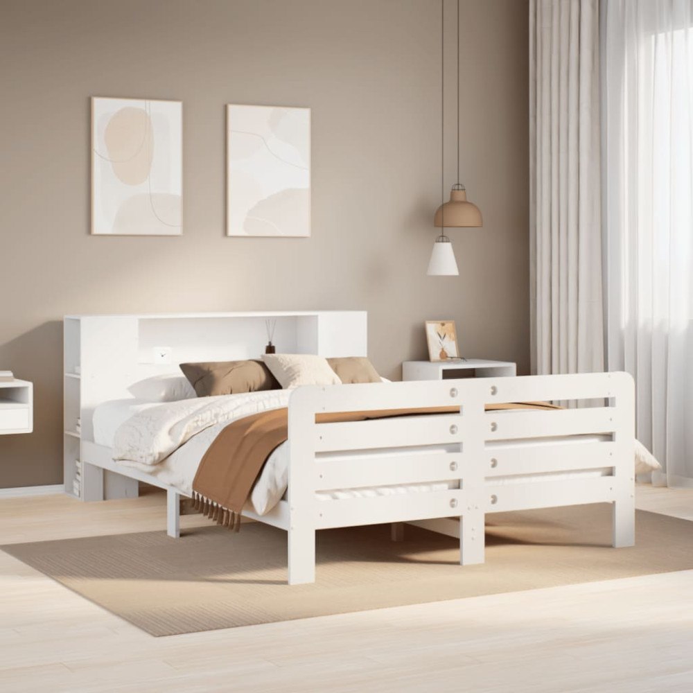 vidaXL Sängram utan madrass vit 150x200 cm massiv furu