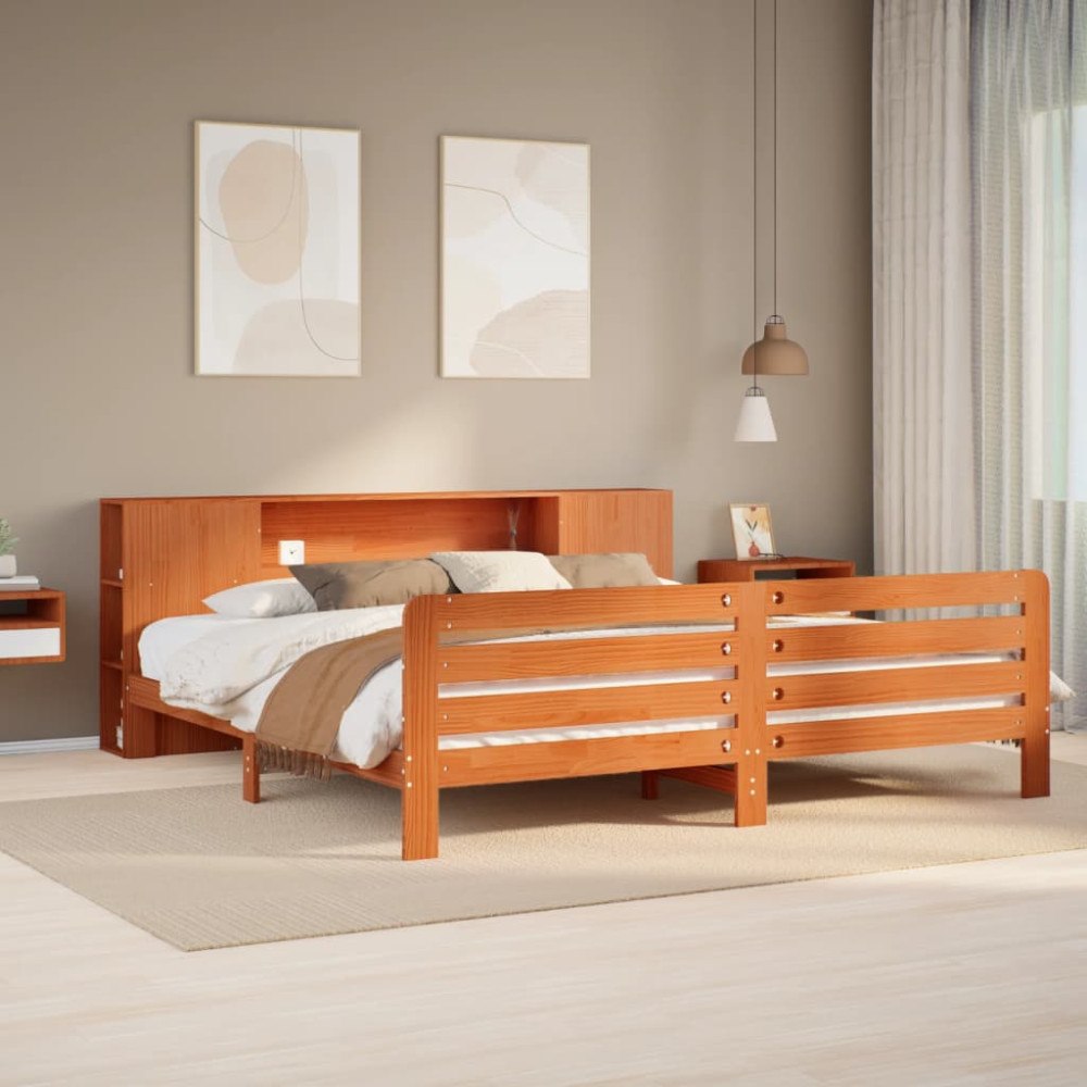 vidaXL Sängram utan madrass vaxbrun 180x200 cm massiv furu