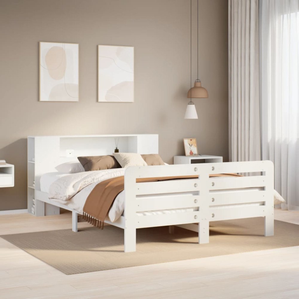 vidaXL Sängram utan madrass vit 135x190 cm massiv furu