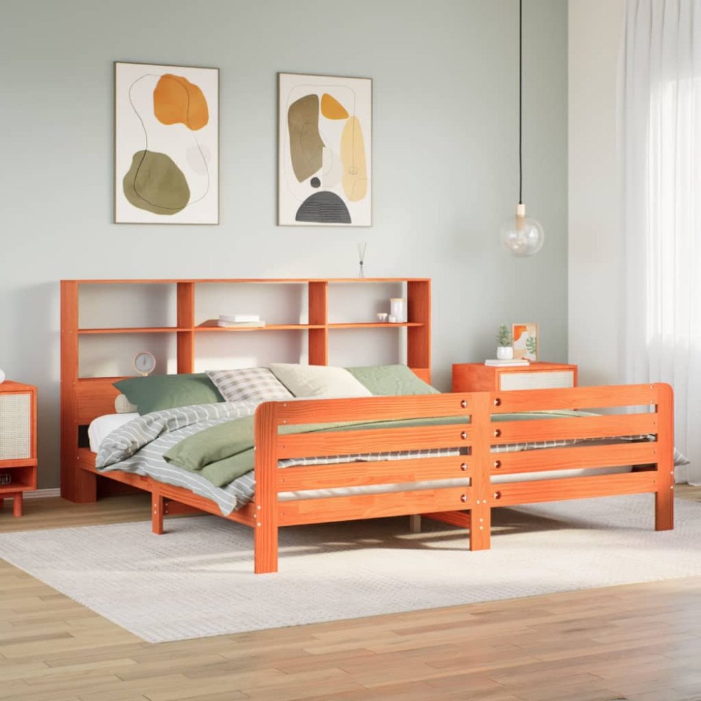 vidaXL Sängram utan madrass vaxbrun 200x200 cm massiv furu