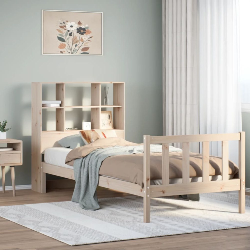 vidaXL Säng med bokhylla utan madrass 90x200cm massiv furu