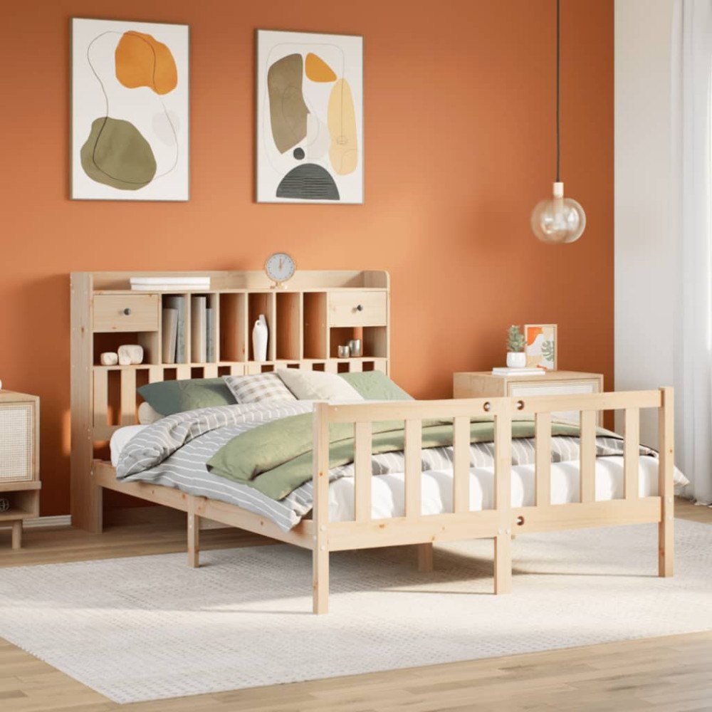 vidaXL Säng med bokhylla utan madrass 140x200cm massiv furu